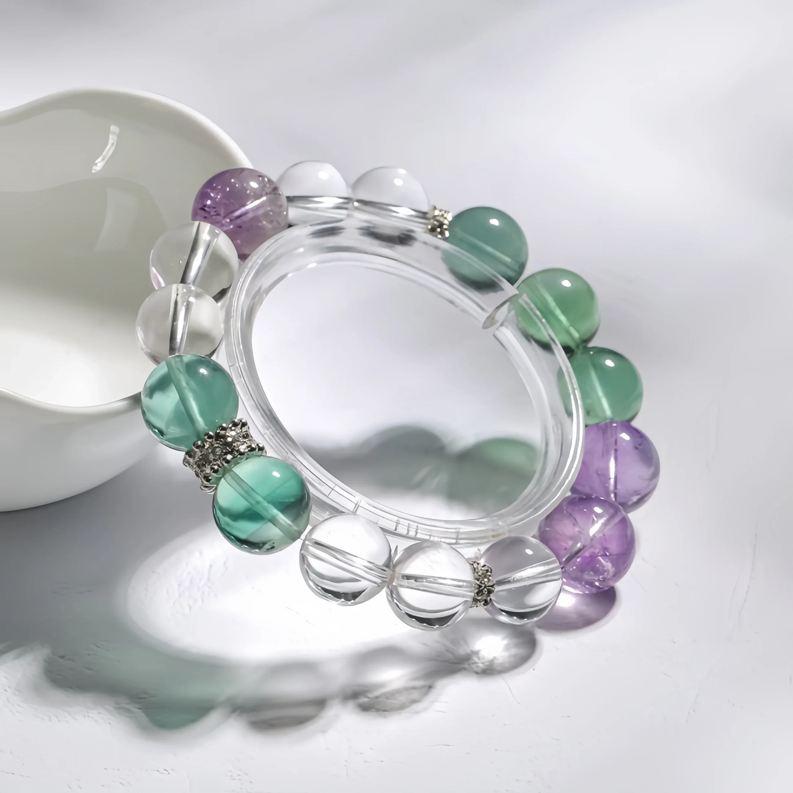Amethyst + Green Fluorite + Clear Quartz Energy Balance Bracelet