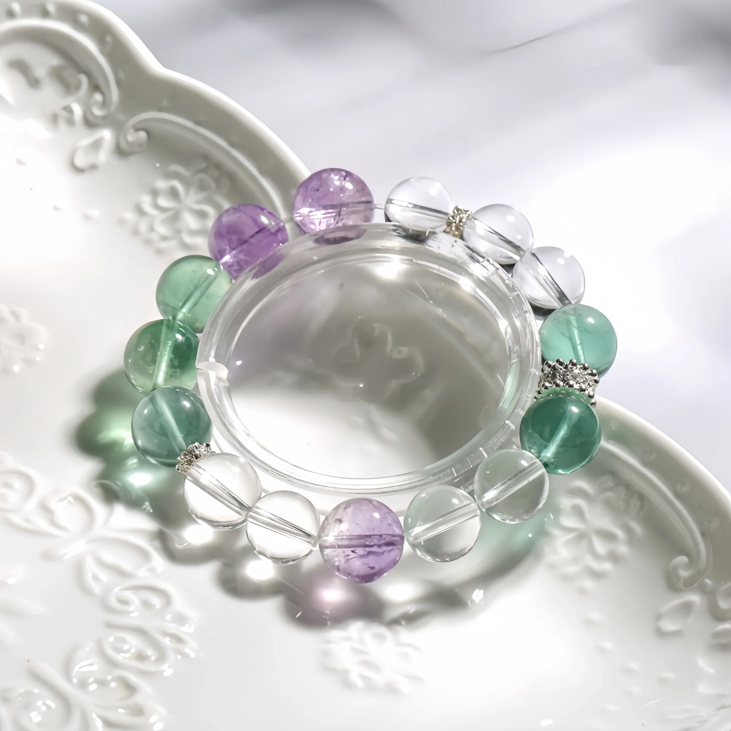 Amethyst + Green Fluorite + Clear Quartz Energy Balance Bracelet
