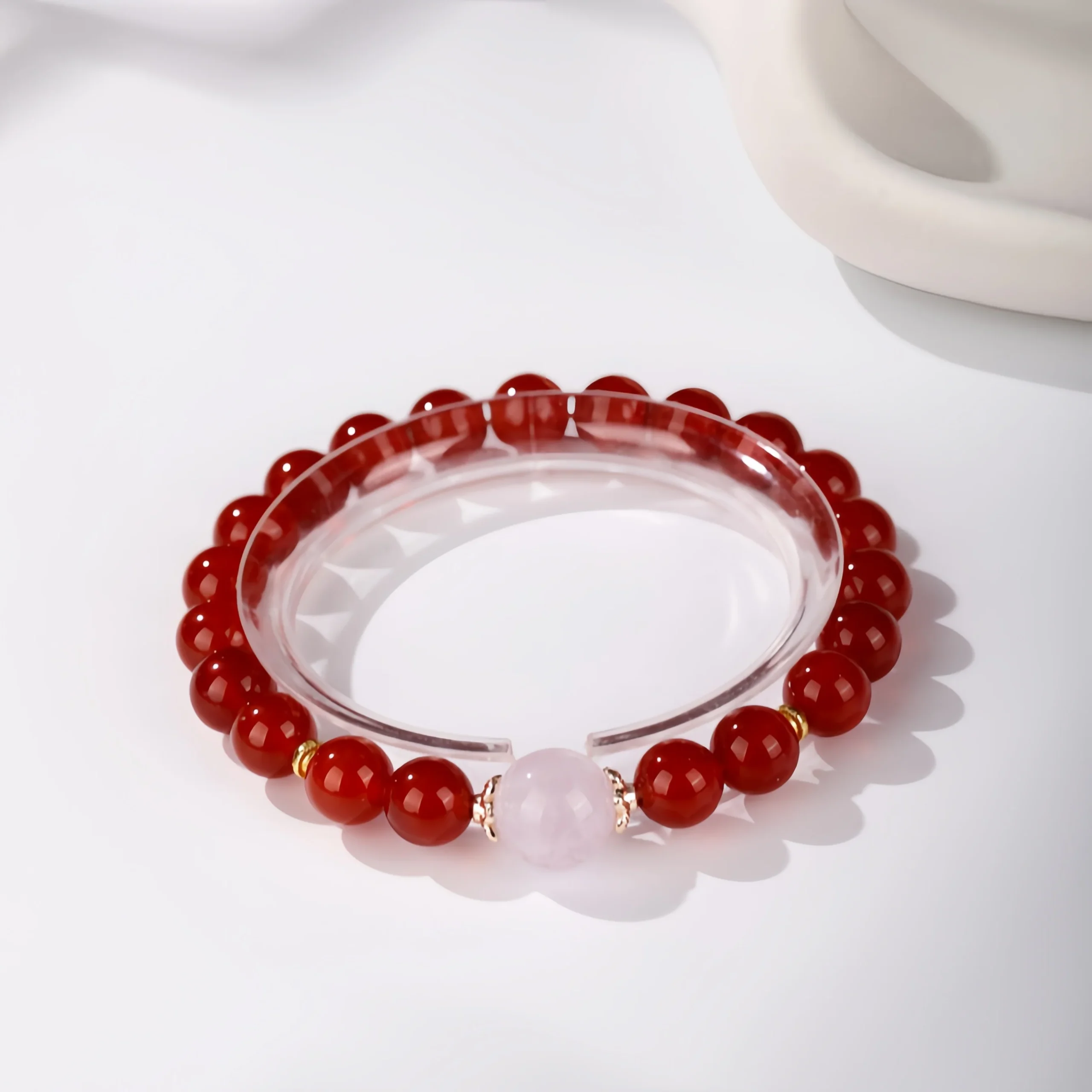 Fire & Clarity - Red Agate × Light Amethyst Bracelet
