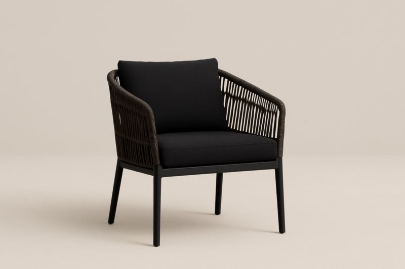 Fauteuil d'extérieur en résine tressée avec coussins en polyester Noir-Noravinel