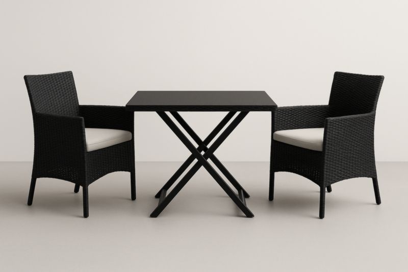 Ensemble de table et chaises d'extérieur en rotin noir avec coussins-Noravinel