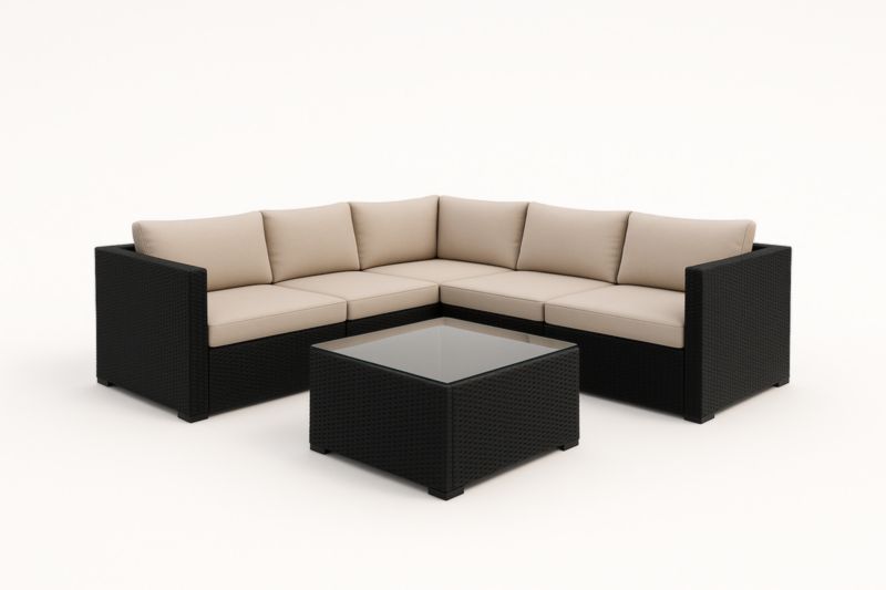 Ensemble de canapé d'angle extérieur en résine tressée avec table en verre-Noravinel