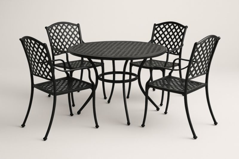 Ensemble de Jardin en Métal Noir Table Ronde et 4 Chaises-Noravinel