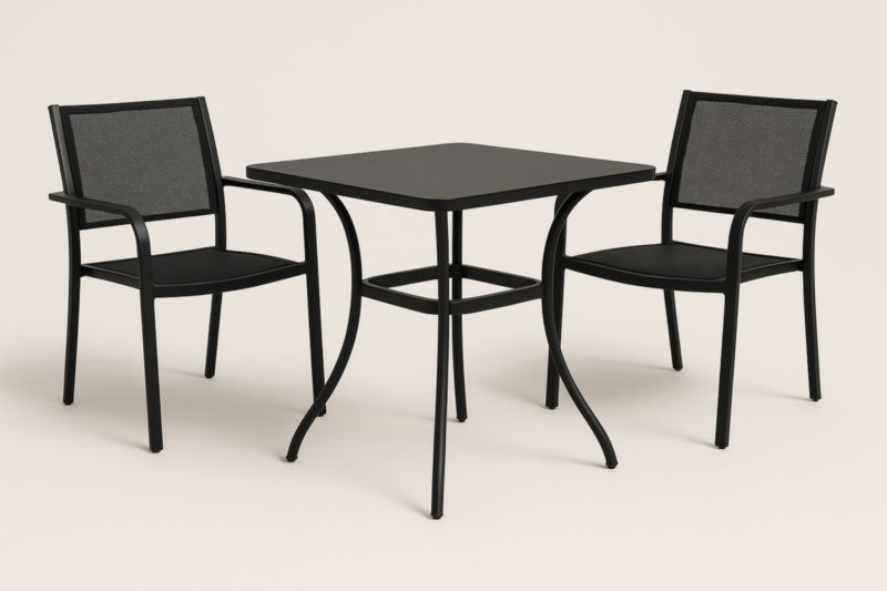 Ensemble de mobilier de jardin 3 pièces en acier noir-Noravinel