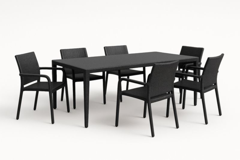 Ensemble Table et Chaises Extérieur Résine Tressée Noir 6 Places-Noravinel