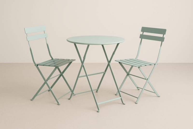 Ensemble de Table et Chaises de Jardin Pliantes en Métal Vert-Noravinel
