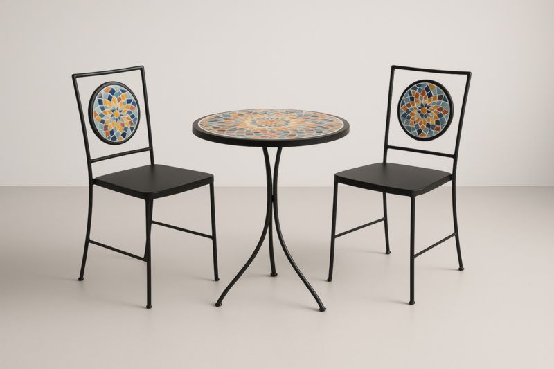 Ensemble bistro en métal noir avec mosaïque-Noravinel