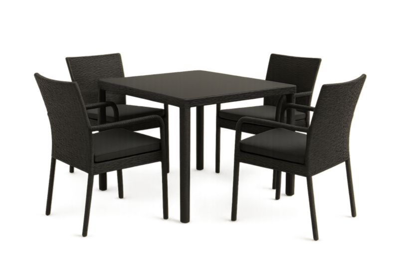 Ensemble Table Carrée en Résine Tissée et 4 Chaises Noires-Noravinel