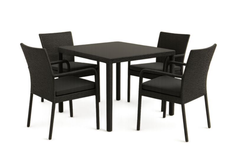 Ensemble Table Carrée en Résine Tissée et 4 Chaises Noires-Noravinel