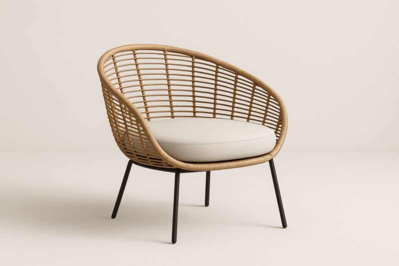 Fauteuil en rotin synthétique avec coussin en tissu et pieds en métal-Noravinel