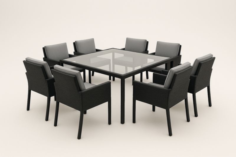 Table de jardin avec 8 chaises en rotin et verre trempé-Noravinel