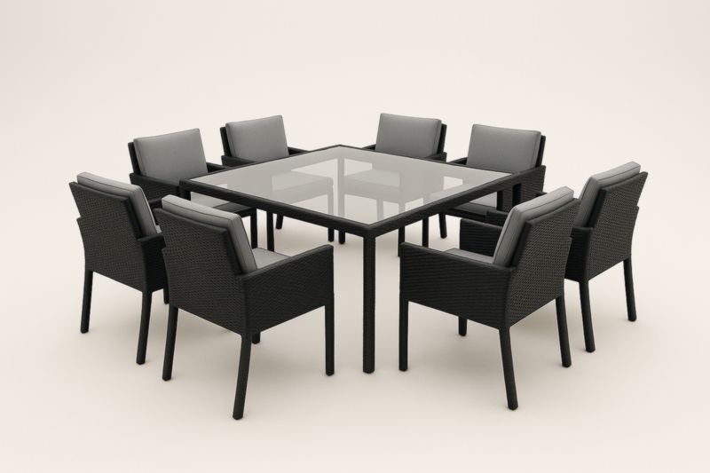 Table de jardin avec 8 chaises en rotin et verre trempé-Noravinel