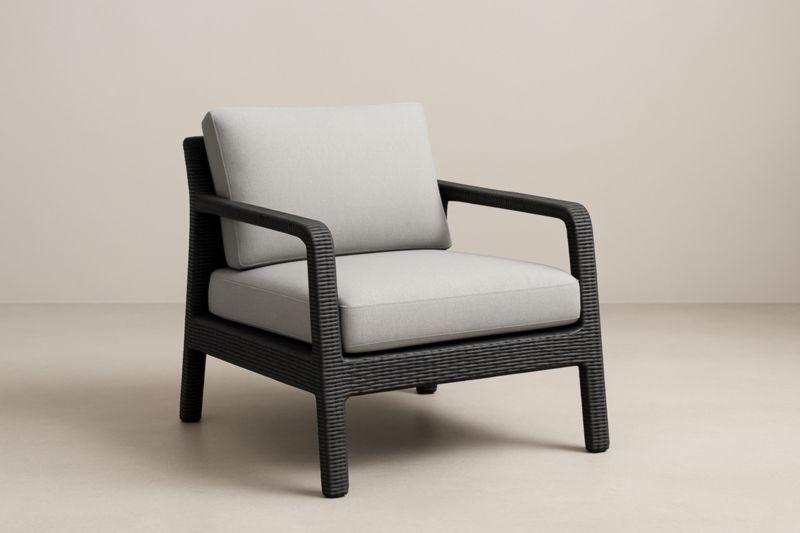 Fauteuil d'extérieur en résine noir avec coussins gris-Noravinel