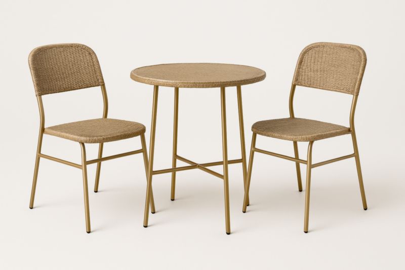 Ensemble Table et Chaises en Métal avec Rotin Synthétique Beige-Noravinel