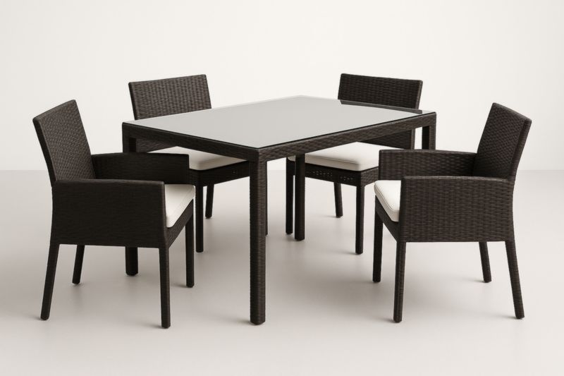 Ensemble de Table et 4 Chaises en Résine Tressée avec Plateau en Verre-Noravinel