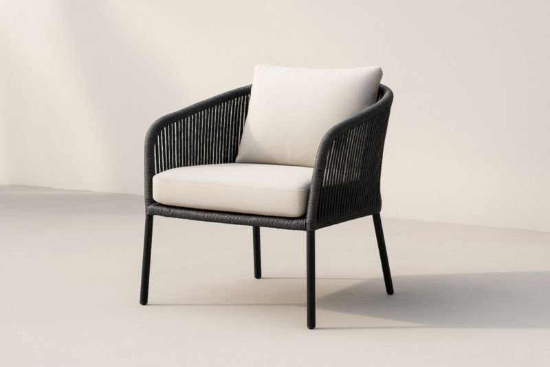 Fauteuil en corde noire avec coussins en tissu polyester-Noravinel