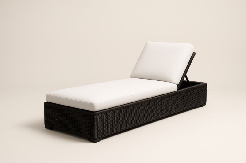 Chaise Longue Réglable Extérieur Rotin Marron Coussin Blanc-Noravinel