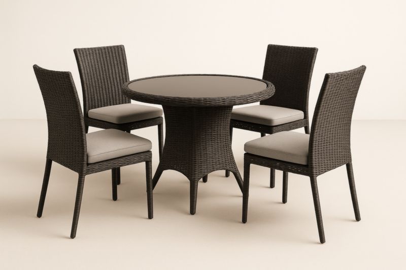 Ensemble Rond en Résine Tressée Marron pour Extérieur 5 Pièces-Noravinel