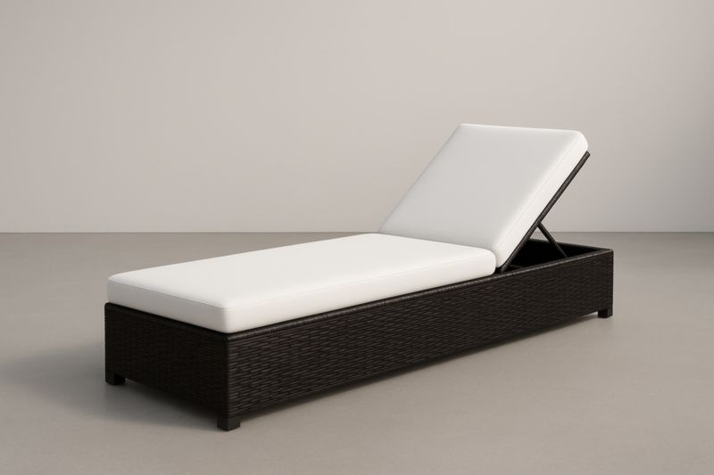 Bain de soleil inclinable en résine tressée noir et coussin blanc 200 cm-Noravinel