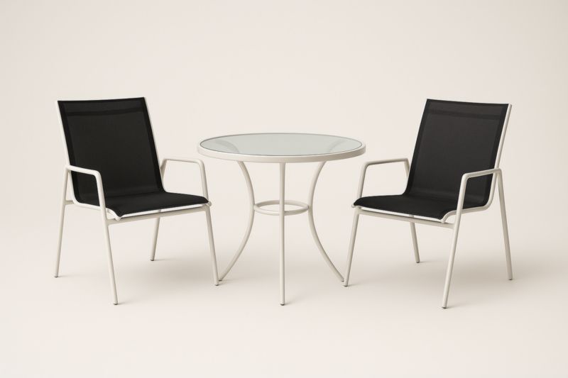 Ensemble de mobiliers en métal avec chaises noires et table en verre-Noravinel