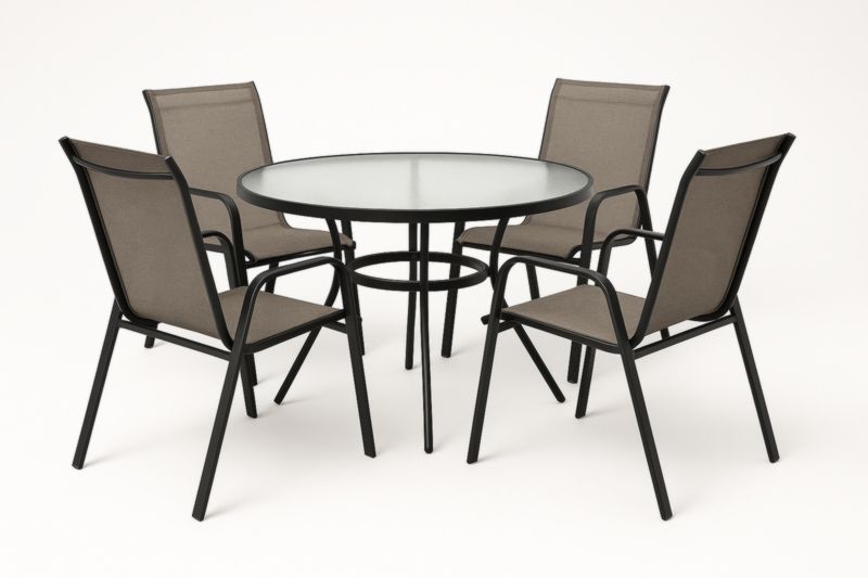 Ensemble de jardin table ronde en verre et chaises en acier Noir-Noravinel