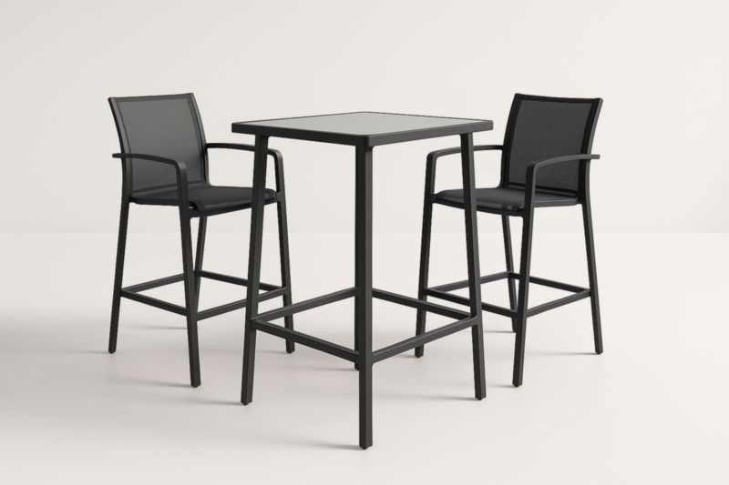 Ensemble de Bar en Aluminium et Verre avec 2 Chaises Noires-Noravinel