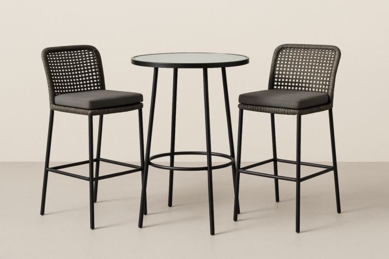 Ensemble de Table et Chaises Hautes en Métal et Verre Trempé Noir-Noravinel