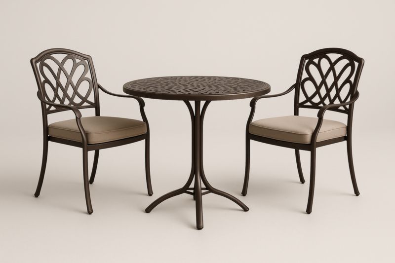 Ensemble en Aluminium Marron avec Table Ronde et Chaises à Coussin Beige-Noravinel