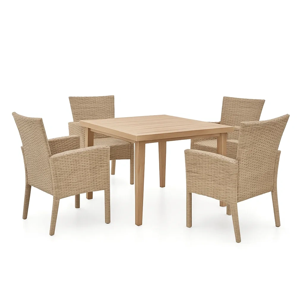 Ensemble repas en bois et résine tressée, 5 pièces-Mobisoro