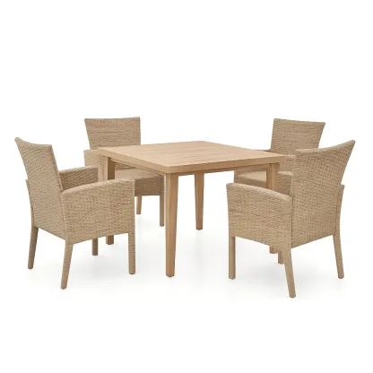 Ensemble repas en bois et résine tressée, 5 pièces-Mobisoro