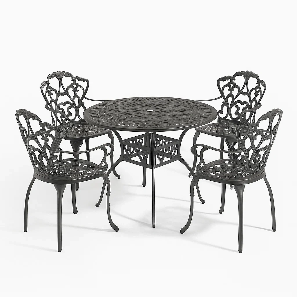 Ensemble repas en aluminium noir avec table et chaises-Mobisoro