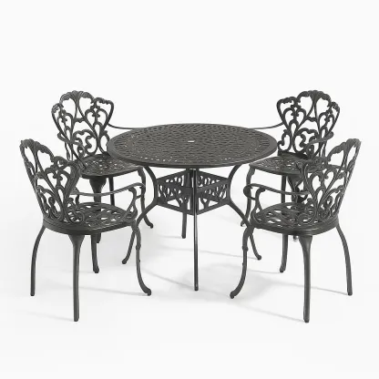 Ensemble repas en aluminium noir avec table et chaises-Mobisoro