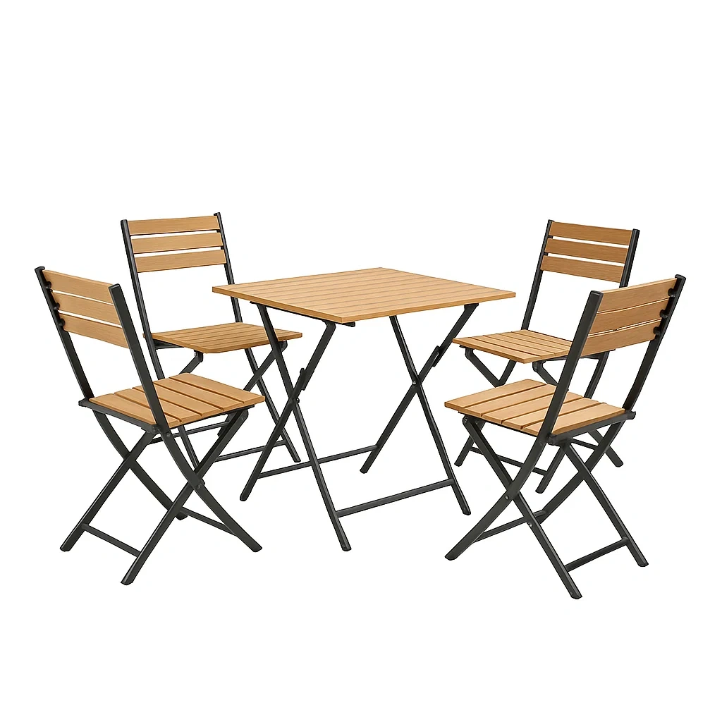 Ensemble repas en bois et métal pliable avec table et chaises-Mobisoro
