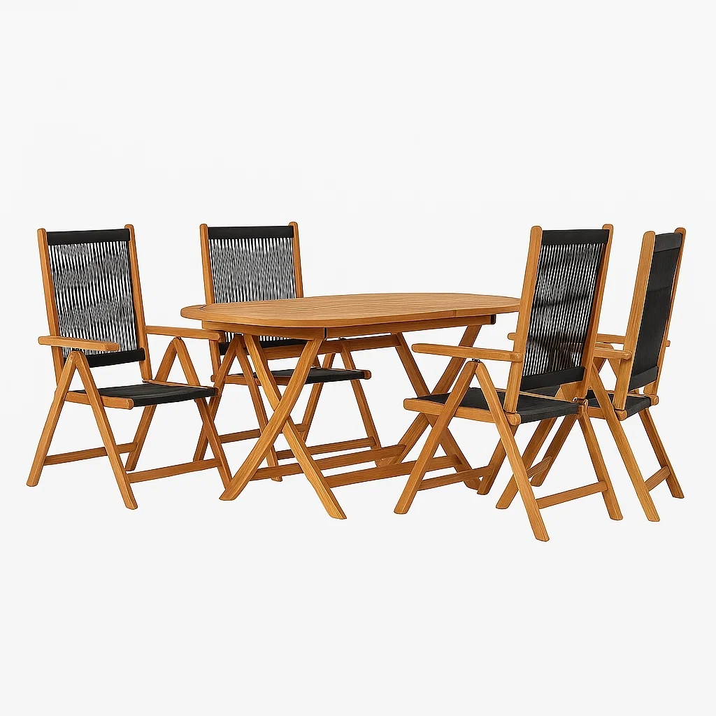 Ensemble repas en bois d’acacia avec table ovale et 4 chaises pliantes-Mobisoro