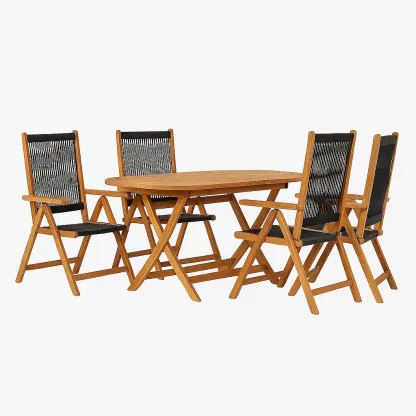 Ensemble repas en bois d’acacia avec table ovale et 4 chaises pliantes-Mobisoro