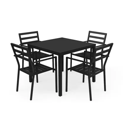 Ensemble repas en métal noir avec table carrée et chaises-Mobisoro