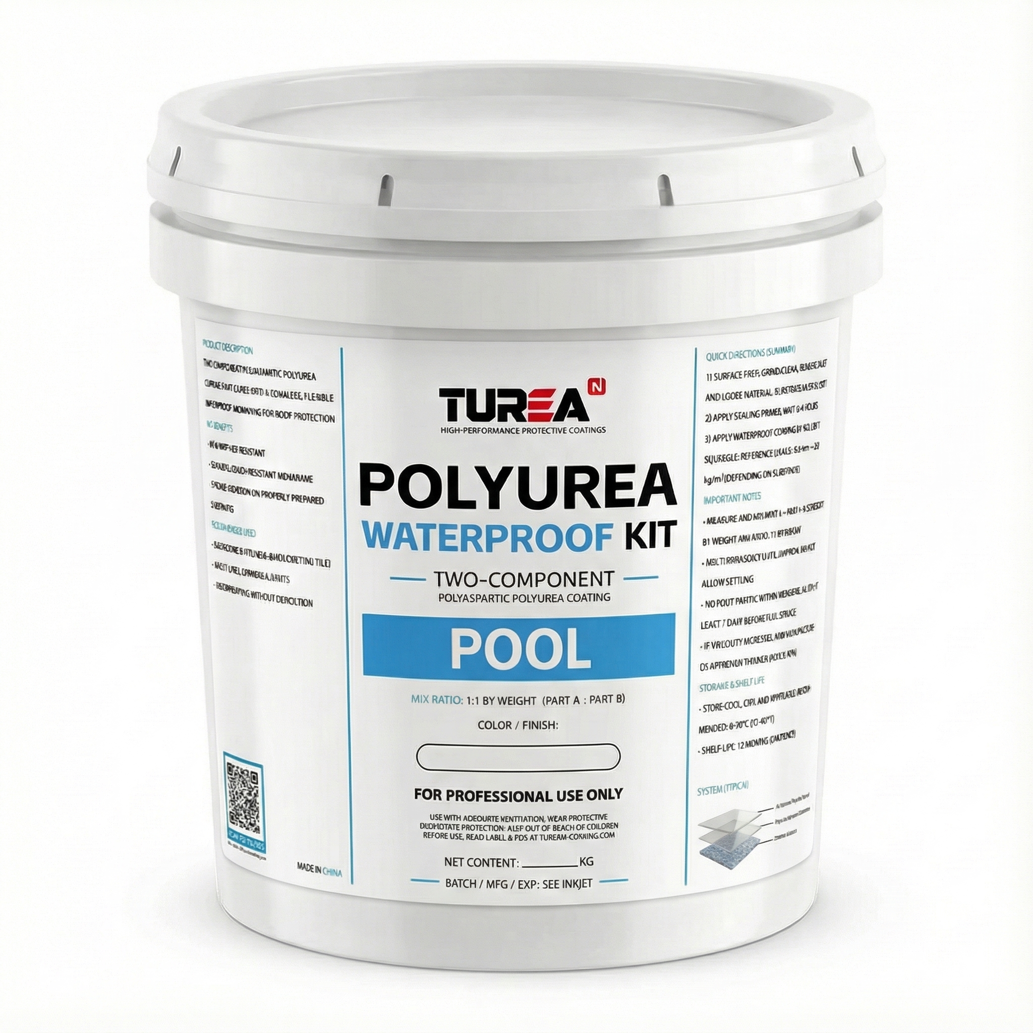 Turean Polyurea Pool Waterproof Kit (2-Component Polyaspartic Polyurea Coating)