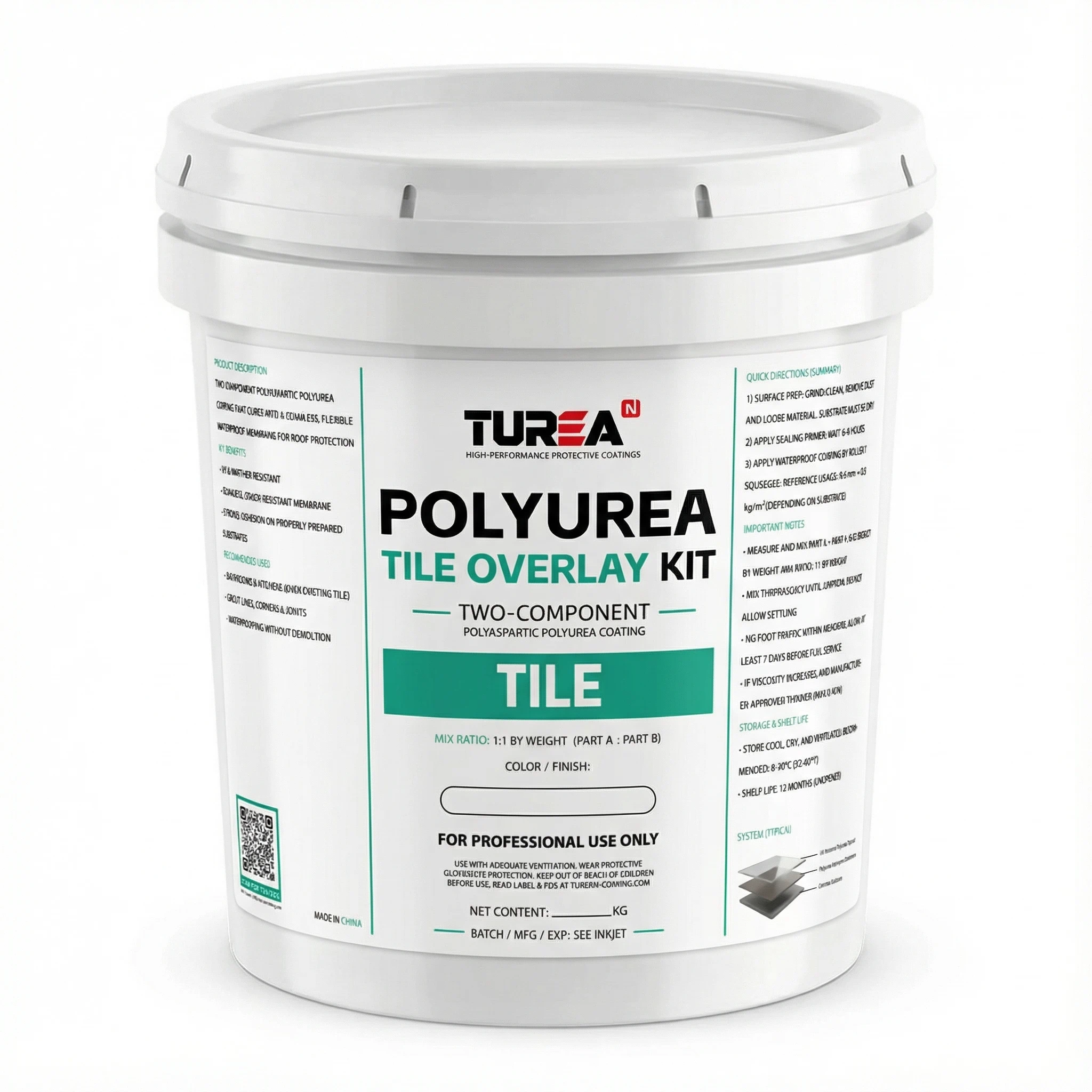 Turean Polyurea Tile Overlay Kit (2-Component Polyaspartic Polyurea Coating)