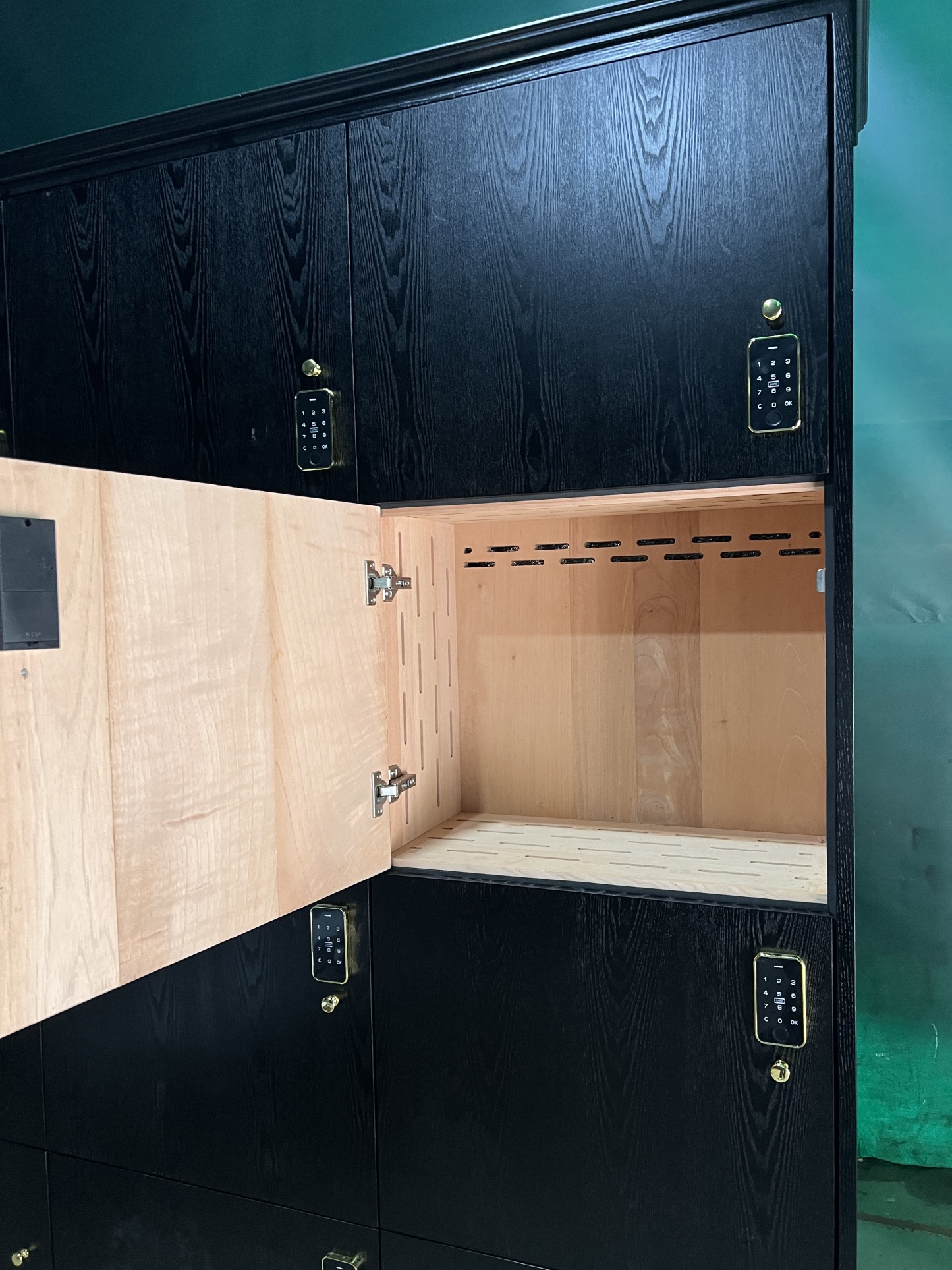 16 Locker Cigar Humidor Cabinet with Individual Password Locks, Spanish Cedar Interior & Humidifier Included – 99.80" W × 16.93" D × 85.63" H