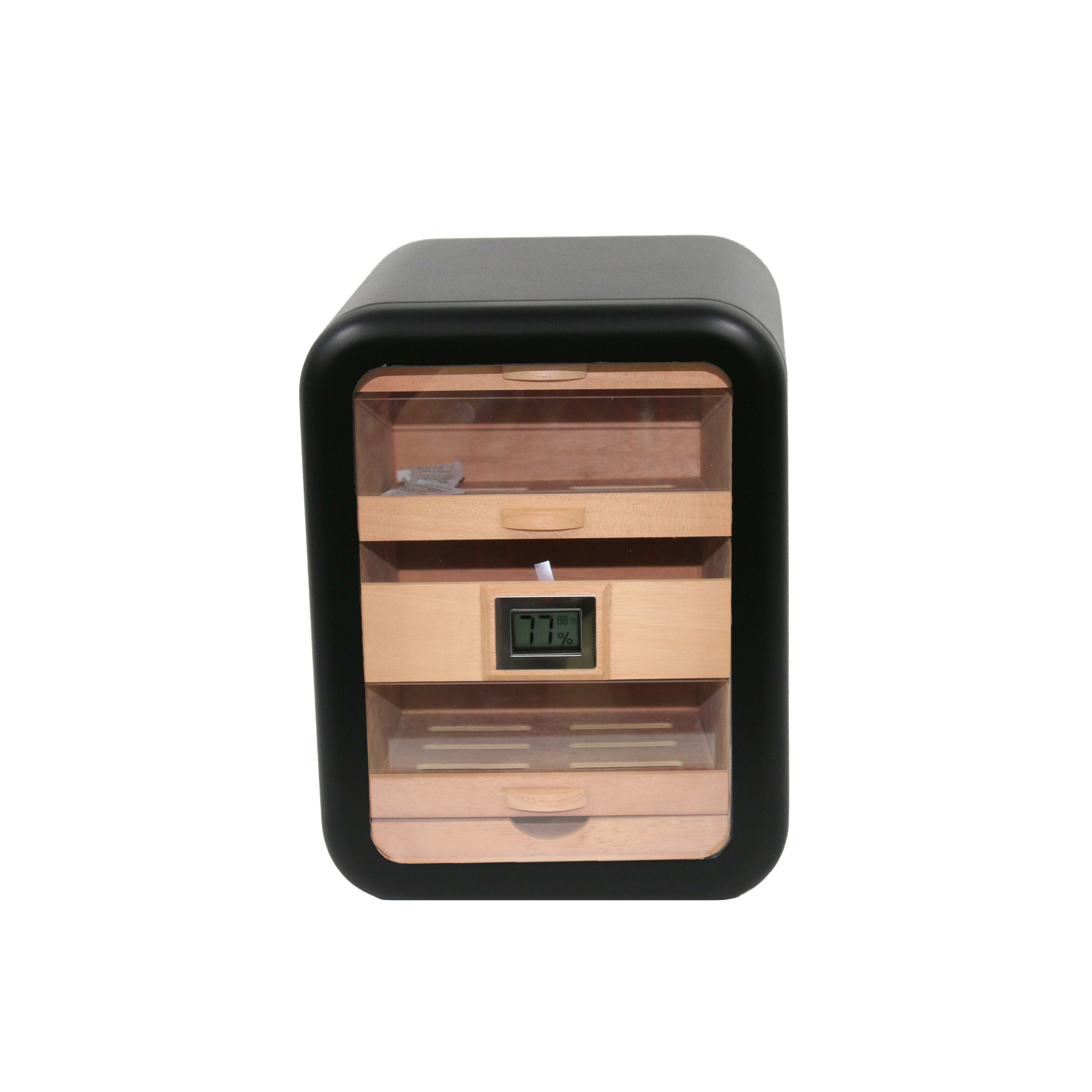 Cigar Humidor Cabinet – Three-Layer Large Capacity with Cedar Wood Shelves and Black Walnut Transparent Window