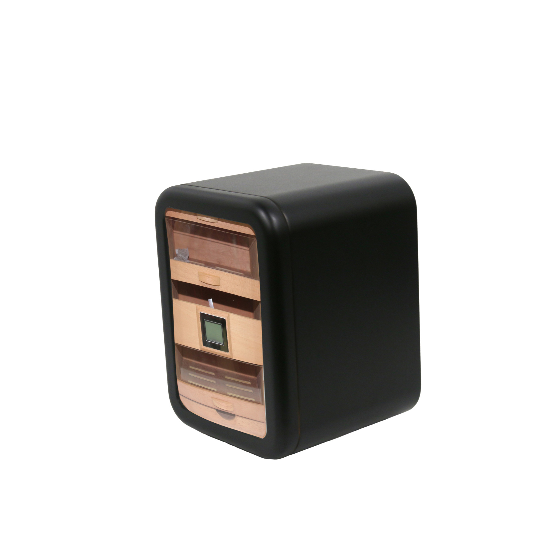Cigar Humidor Cabinet – Three-Layer Large Capacity with Cedar Wood Shelves and Black Walnut Transparent Window