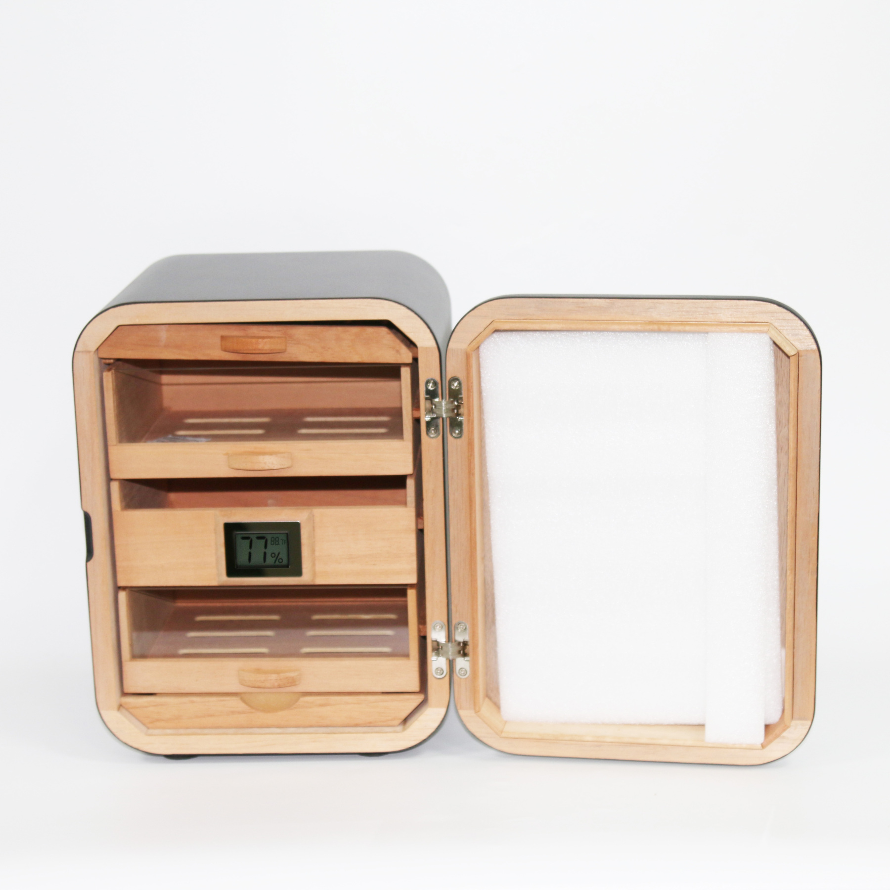 Cigar Humidor Cabinet – Three-Layer Large Capacity with Cedar Wood Shelves and Black Walnut Transparent Window