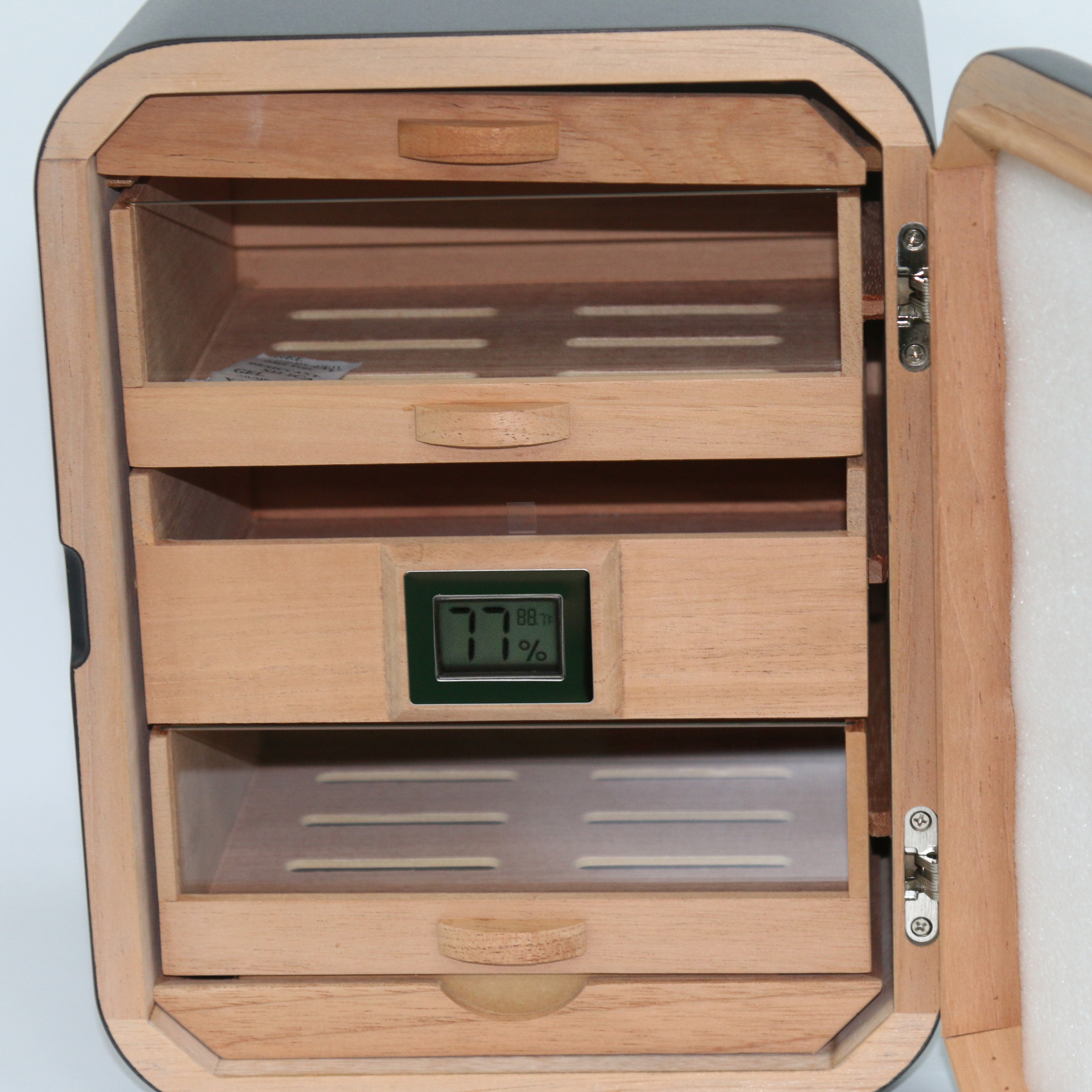 Cigar Humidor Cabinet – Three-Layer Large Capacity with Cedar Wood Shelves and Black Walnut Transparent Window