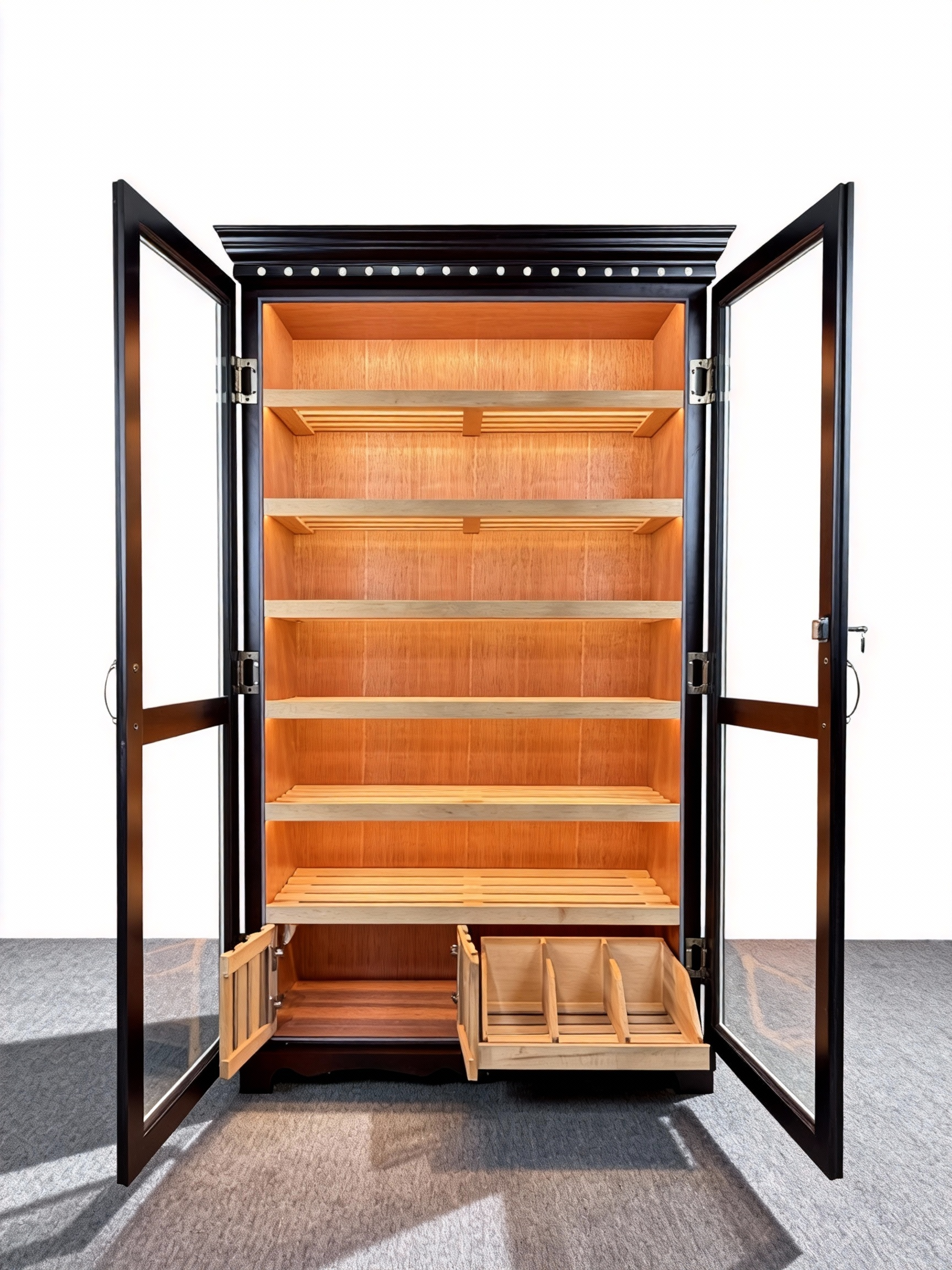 Black & White Dual-Door Cigar Humidor Cabinet