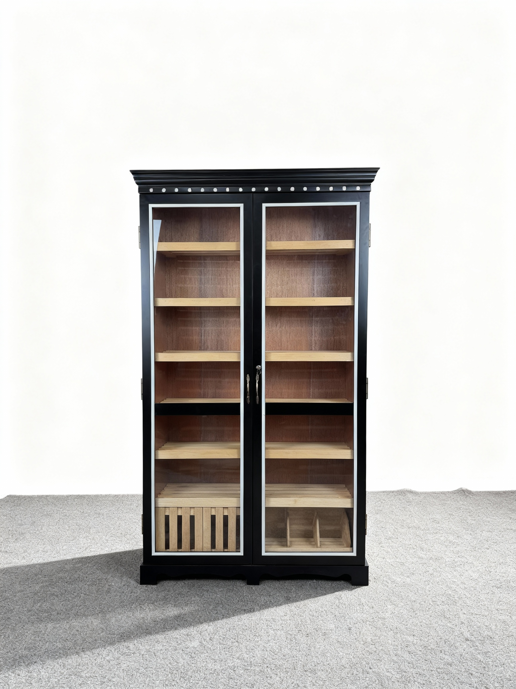 Black & White Dual-Door Cigar Humidor Cabinet