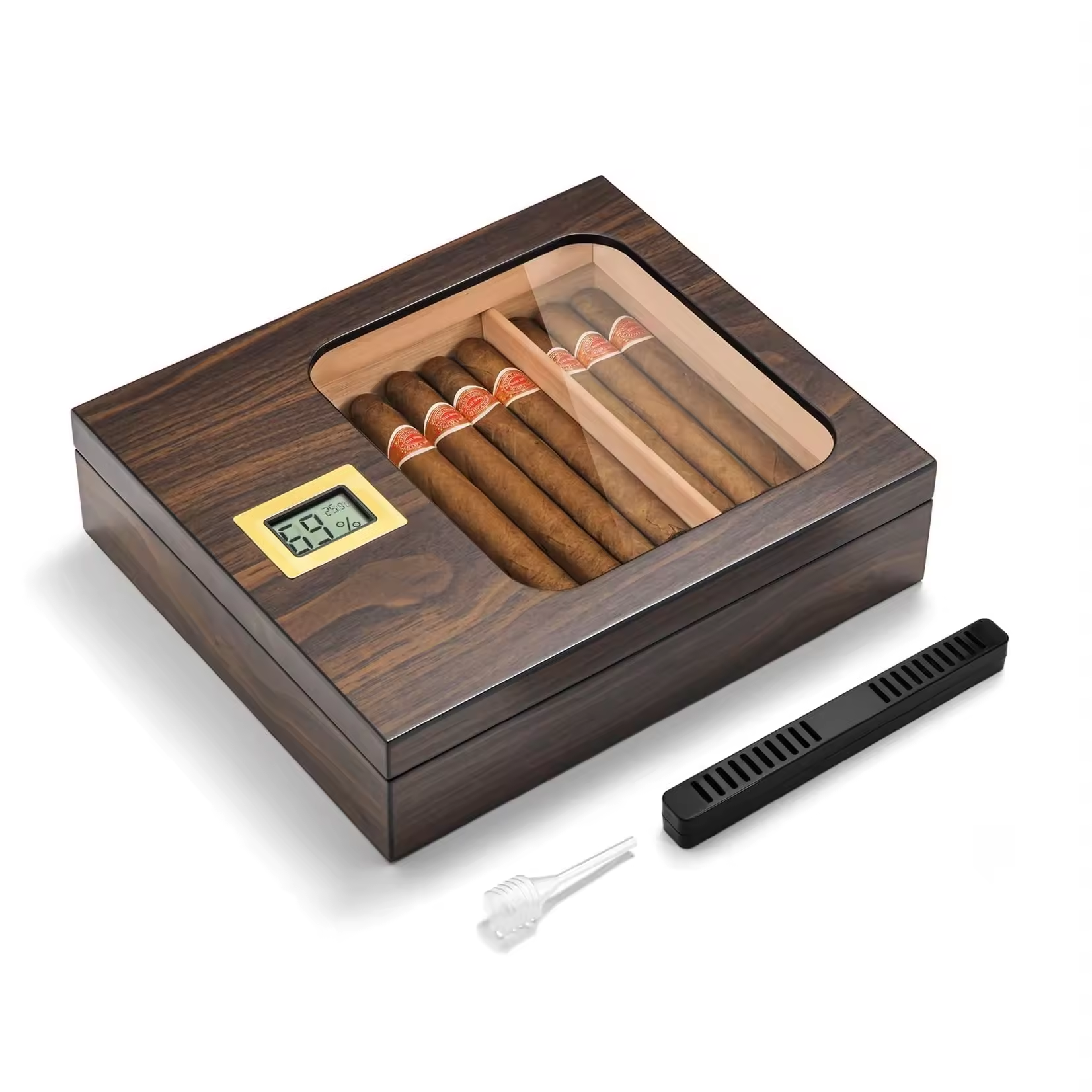 Digital Cigar Humidor Box with Hygrometer and Divider