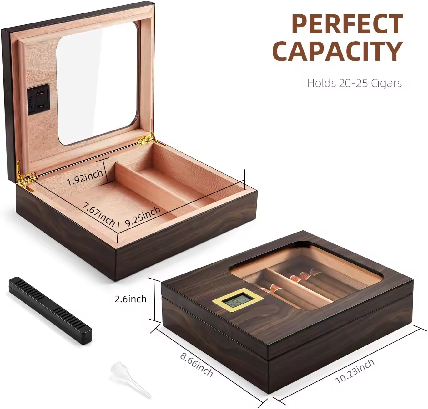Digital Cigar Humidor Box with Hygrometer and Divider