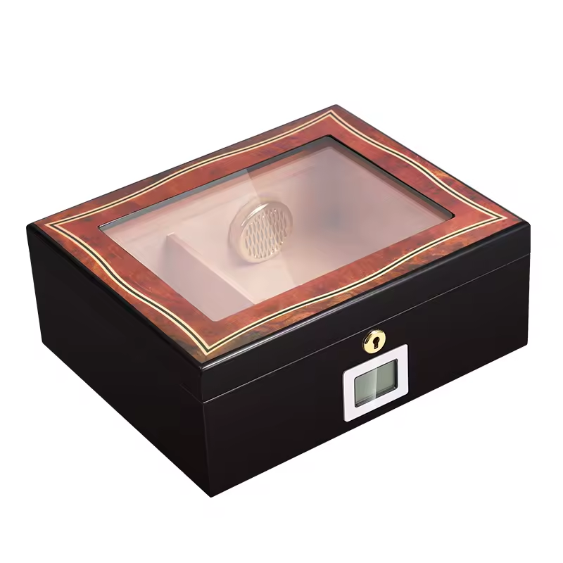 Luxury Glass Top Cigar Humidor with Digital Hygrometer