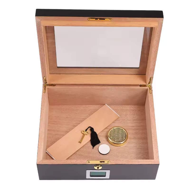 Luxury Glass Top Cigar Humidor with Digital Hygrometer