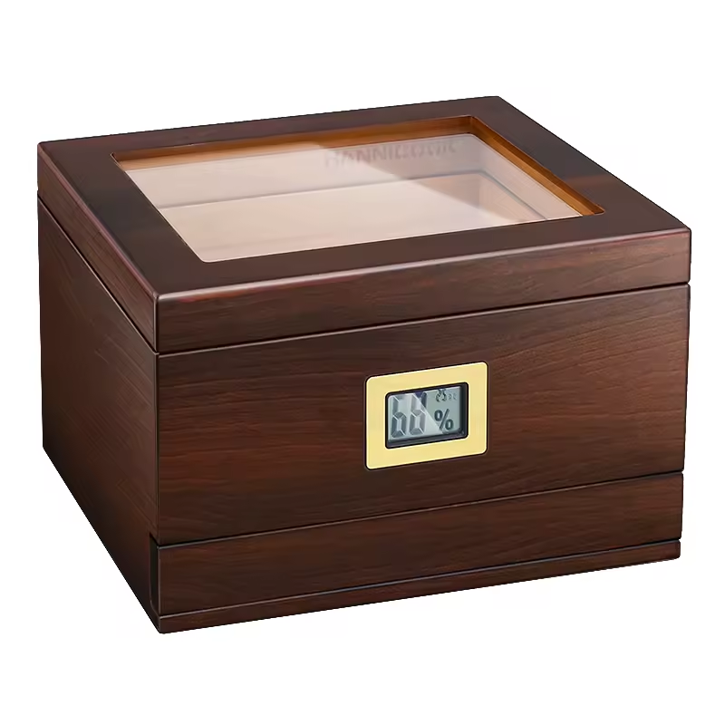 Glass Top Cigar Humidor with Digital Hygrometer – Walnut Finish